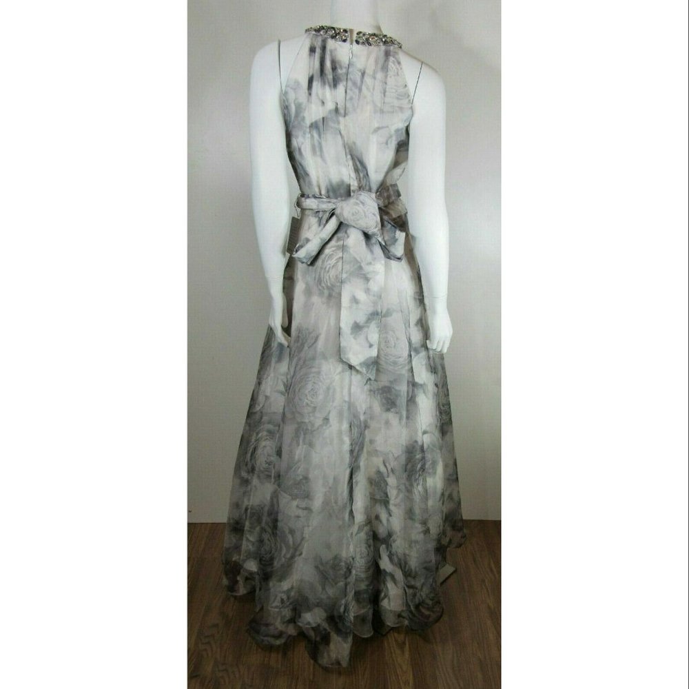 Eliza J Beaded Ballgown With Embellished Neckline, White and Grey, Womens Size 8 - Picture 3 of 6